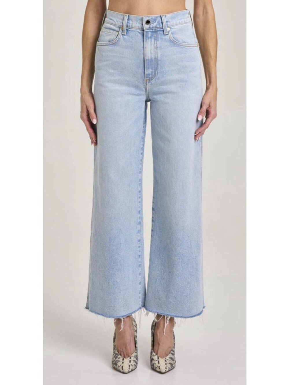 LE JEAN Juliette High Rise Wide Leg Raw Hem Jeans Idio Blue Size 28